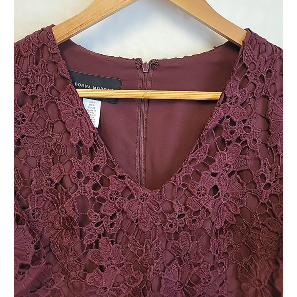 Donna Morgan Burgundy Lace Dress Wedding Guest Church Mother of the Bride Size 4 - Picture 5 of 10